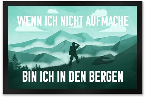 speecheese Wenn ich Nicht aufmache Bin ich in den Bergen Fußmatte XXL in 50x75 cm mit Bergmotiv witziger Fußabtreter mit Spruch als Geschenk für Bergsteiger und Wanderer die gerne Ihr Haus
