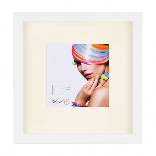 IDEAL TREND 3D Objektrahmen Holz Bilderrahmen quadratisch Wanddeko Collage Poster Fot Rahmen: Farbe: Weiß | Format: 23x23
