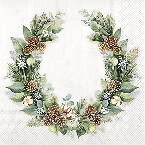 IHR Ideal Home Range - Weihnachtskranz Servietten COTTON WREATH Türkranz Adventskranz cream 20 St. Lunch-Servietten 33 cm x 33 cm