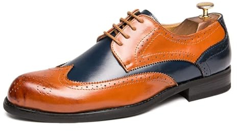 HuitJours Oxford-Schuhe für Herren, Mehrfarbig, Brogues, Flügelspitzen, Schnürung, Patchwork, zweifarbig, farblich passend, gestanzt, runde Zehenpartie, A-Multicolor, 40 EU