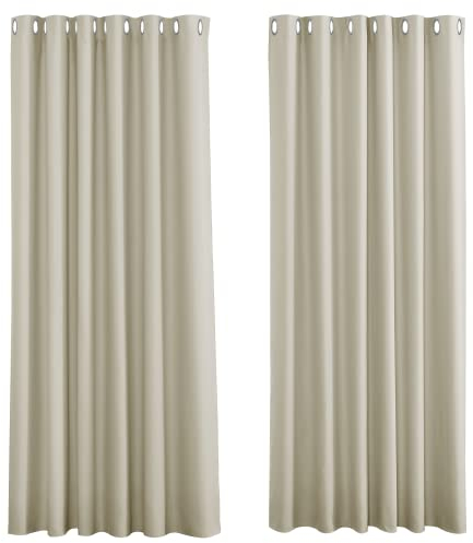 PONY DANCE Extra Breite Gardinen Wohnzimmer mit Ösen 2er Set H 245 x B 200 cm Verdunklungsvorhänge Thermo Vorhänge gegen Hitze Thermal Curtains for Bedroom, Hellbeige