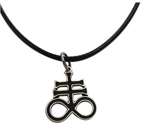 Leviathan Kreuz Schwarzer Anhänger mit Halskette - Talisman Schutz Versilbertes Metall - Handgefertigtes Juwel - Cross H 2 cm