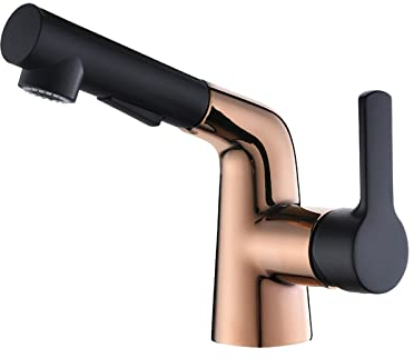 Waschtischarmatur mit Herausziehbarer Brause Wasserhahn Bad Ausziehbar Einhebelmischer Bad 2 Strahlarten Brause Armaturen Waschbecken Roségold