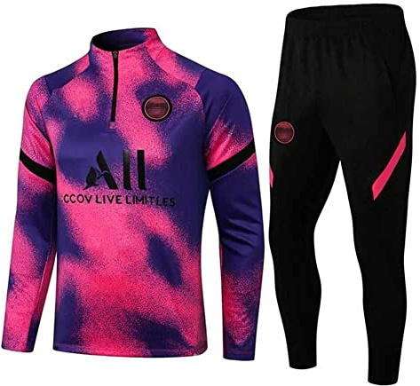 JIEAGY Paris Trainingsanzug aus Jersey, Langärmlige Trainingsjacke für Frühling und Herbst, PSG Fußball-Trainingsanzug für Herren und Damen (Größe M, Pink/Lila)