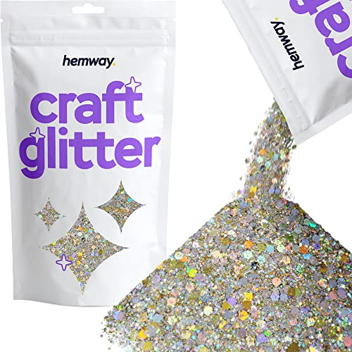 Hemway Craft Glitter - Gold Silver Holographic | 100g Multi Size Metallic Sequin Flakes for Resin & Epoxy Crafts | Supplies for Tumblers, Cards, Jewellery, Candle, Hair, Face, Body & Nail Art