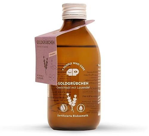 4peoplewhocare Gesichtsöl Bio - Goldgrübchen - Wohltuender Lavendel Duft - 100% Vegan - Naturkosmetik - Gesicht Pflegeöl - Feuchtigkeitspflege für normale und trockene Haut (250ml)