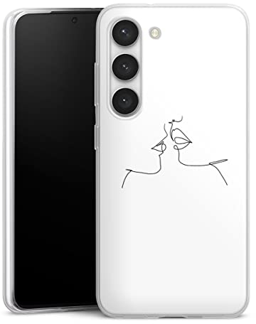 DeinDesign Slim Case extra dünn kompatibel mit Samsung Galaxy S23 Silikon Handyhülle transparent Hülle Kussmund Line Art Liebe