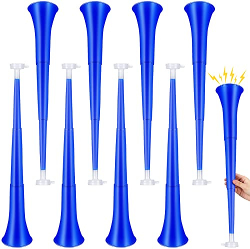 Honoson 8 Pieces Collapsible Vuvuzela Stadium Horn Plastic Blue Cheer Blow Horns Soccer Trumpet Noisemakers Loud Sound for Sporting Events Football Graduation Games School Party Supplies