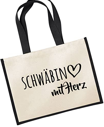Huuraa Jutetasche Schwäbin mit Herz Shopper Einkaufstasche Black 21 Liter mit Motiv für die tollsten Menschen Geschenk Idee für Freunde und Familie