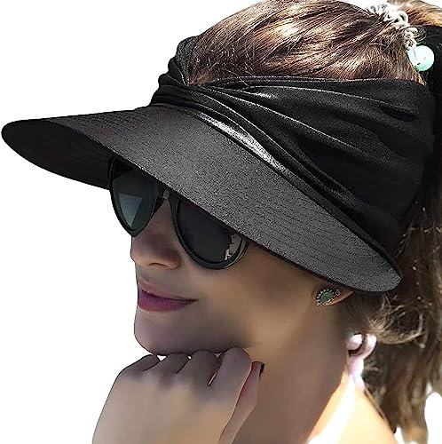 YSTrillion Visière Plage Femme,Pliable et à Séchage Rapide Casquette Visière Chapeau Pare Soleil FemmeVisiere Casquette Femme pour Tennis Sport Running Cyclisme 56-65CM(Noir)