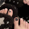 24pcs False Toenails Glitter Silver Press on Toe Nails Black Star Stick on Toe Nails Removable Glue-on Toenails Fake Toe Nails Full Cover Acrylic Toe Nail Art Tips for Women Girls