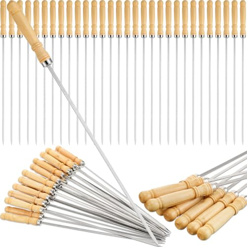 Minatee 40,6 cm Kabob-Spieß mit Holzgriff für BBQ Camping Kochgeschirr Lagerfeuer Grill Kochen, Edelstahl, Metallspieße für Kabobs mit Holzgriff (50 Stück)