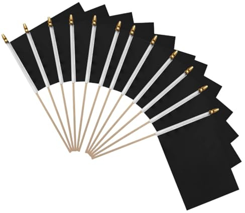 HPMAISON Petit Drapeau Noir - Bâton en Bois - Banniere Drapeau à Manivelle Noir Mini Fanions pour Fête Festival Celebration Anniversaire Mariage Decoration Ecole Jardin -10 Pièces