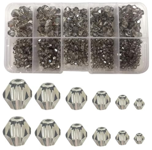Gocelyn 900 pièces de perles en verre de cristal bicone facetté de couleur AB (gris), perles rondelles assorties perles lâches d’espacement pour fabrication de bijoux pendentifs 2/3/4/5/6/8mm