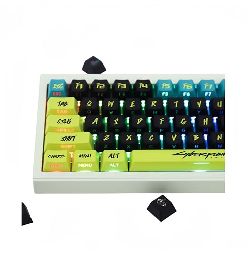 REDQIN PBT-Tastenkappen – Cyberpunk Shine Through Keycaps: Oben + seitlich bedrucktes Tastenkappen-Set Cherry Profile 130 Tasten Dye Sub Custom Keycaps für mechanische Gaming-Tastatur-Tastenkappen