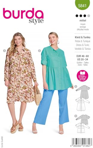 burda Papier-Schnitt Kleid/Tunika mit Hemdkragen #5841 Gr.46-60