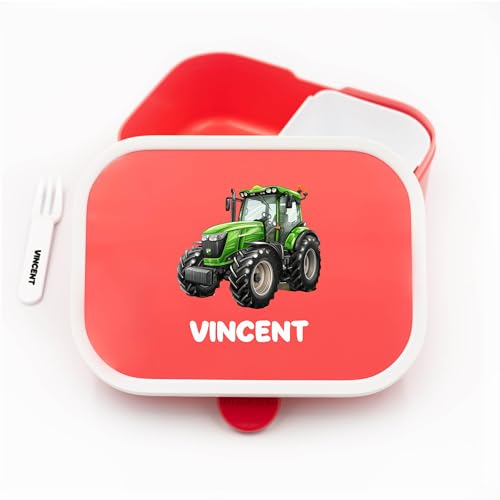 Geschenkfreude Personalisierte Brotdose Traktor für Mepal - Jausenbox Kinder Traktor - Lunchbox Kinder mit Trennwand Name, Kindergarten, Schule - Alles für den Schulanfang - Brotdose mit Namen Junge
