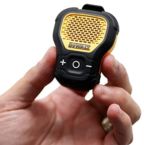 DEWALT Wearable Bluetooth Speaker (Updated Version), Clip-On Wireless Jobsite Pro Water-Resistant Portable Speaker (Non-Magnetic), Built-in Mic for Hands-Free Music/Calls, Bluetooth Speaker