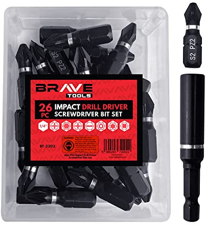 Brave Tools PH2 Impact Drill Driver Screwdriver Bits Set - 26pc High Torque, Titanium Coated, Precision Engineered Tips, Durable & Organized Case Included