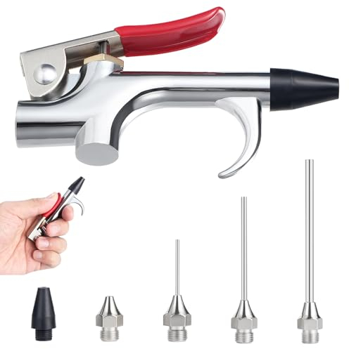 Knpwer Druckluftpistolen Air Blow Gun Luftdruckpistole Kompressor mit 5 stück Düse Hochdruck,Ausblaspistole Druckluft Ausblaspistole,Druckluft Ausblaspistolen Satz