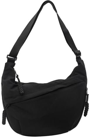 Lebartm Umhängetasche Damen Halbmond Crossbody Nylon Schultertasch Tote Bag Tasche mit Reißverschluss Wasserdicht Shopper für Täglich Arbeiten Freizeit-Schwarz02