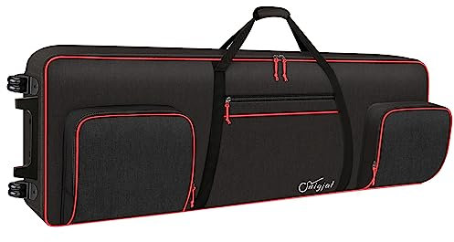 SNIGJAT Keyboard Bag with 88 Keys and Wheels (Interior: 57 x 18.2 x 6.8 inches), Padded Piano Bag with Adjustable Shoulder Straps and Sturdy Pull Handle, 88 Key Keyboard Gig Bag with 3