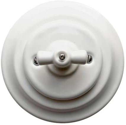Porcelain Rotary Light Switch - Type-1, Single Two-Way | Flush Mounted Vintage Retro Style | CE Certified