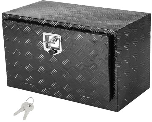 VEVOR Underbody Truck Box, 30 x 14 x 16 Pickup Storage Box, Heavy Duty Aluminum Diamond Plate Tool Box with Lock and Keys, Waterproof Trailer Storage Box with T-Handle Latch for Truck, Van, Trailer