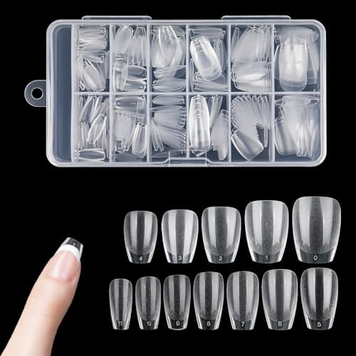 Lusofie 240Pcs Extra Short Coffin Nail Tips Pre-Filed Matte Short Coffin Nail Tips Clear Acrylic Full Cover Fake Soft Gel Nails Tip for Nails Extensions(XS)