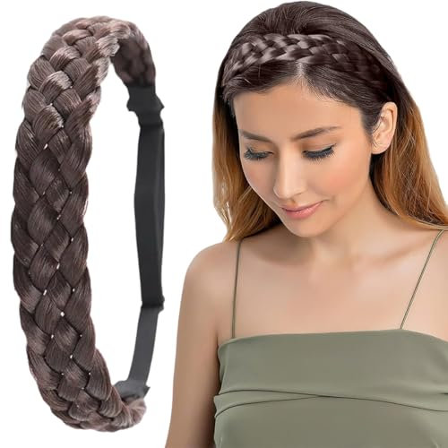 NJCXOLA Gros bandeau en cheveux synthétiques tressés à 5 mèches - élastique, classique, détendu