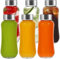 LIMILI 6pcs 260ML Glass Water Bottles with Stainless Steel Lids, Glass Juice Bottles with Lids Leak Proof Reusable Drinking Bottles for Hot Cold Drinks Work Gym Home