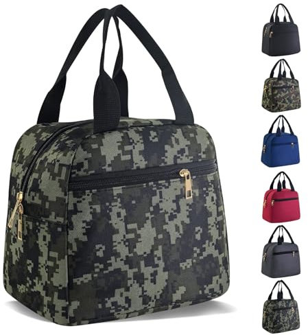 Mziart Lonchera térmica para mujeres y hombres, bolsa de almuerzo reutilizable, pequeña lonchera térmica, lonchera Bento para trabajo, viajes, picnic (camuflaje digital)