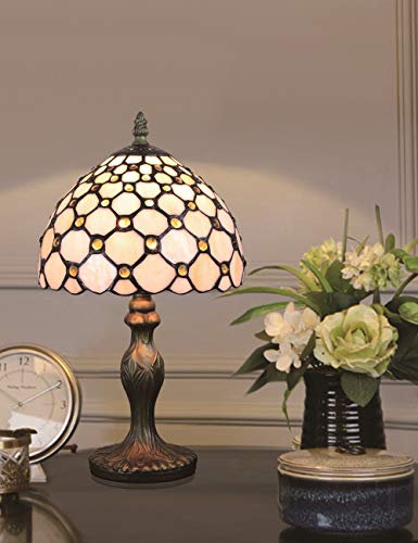 Faucet 8-Inch European Retro Stained Glass White Pearl Series Table Lamp Bedside Lamp Desk Lamp water-tap