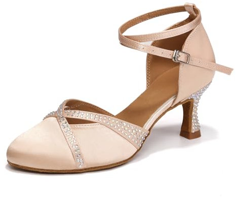 ZYXWVU Scarpe da Ballo Latino da Donna Punta Chiusa Raso Professionale Salsa Tango Valzer Scarpe Ballo de Sala Nudo, 38 EU
