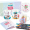 Geiserailie Kit 4 Tazas de Cerámica para DIY Pintar para Sublimación en Blanco 12 Rotuladores con 24 Colores Regalo Divertido Personalizado Cumpleaños Aniversario Día de la Madre Pascua(Clásico)