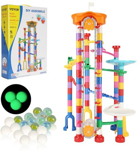 VEVOR Kugelbahn-Set 230-teilig mit motorisiertem Aufzug, mit 15 Plastikmurmeln, Murmel-Labyrinth Baustein-Denkspiel, pädagogisches Lernrennbahn-Mint-Spielzeug, für Kinder ab 3 Jahren