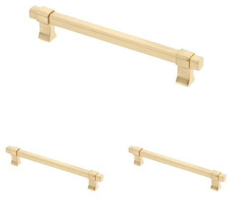 GTV - Möbelgriff IMPERIAL | Griff Griffe Möbelgriffe | Lange 19,4 cm | Bohrlochabstand 16 cm | ZnAl |Gold gebürstet (Packung mit 3)