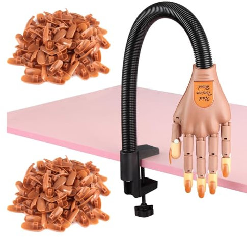 Qusedwey Acrylnägel, Flexible Übungs-Kunsthand, Nageltraining, Verstellbare Finger-Sets, Kunstnägel-Hände mit 200 Stück Nagelspitzen