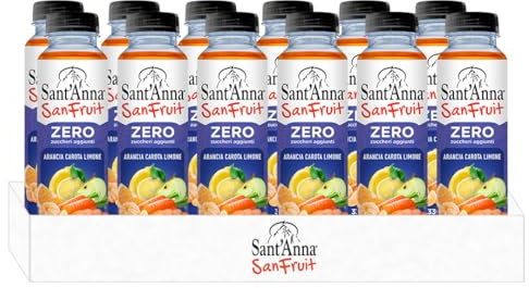 Sant'Anna SanFruit gusto Arancia Carota Limone 0,33L | Bevanda a base di succhi di Frutta in Acqua Sant'Anna Senza Zuccheri Aggiunti | Confezione da 12 bottiglie
