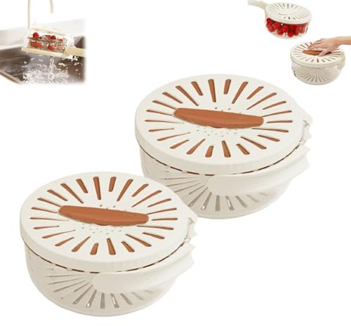 Cuenco a prueba de moscas para una fácil limpieza, cesta de frutas apilable con tapa de madera con malla, cuenco multifuncional para lavar frutas y verduras, para lavar frutas (marrón, 2 unidades)