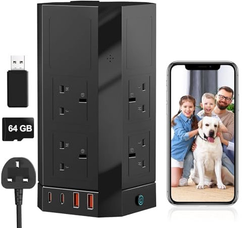 TEEBRKE WiFi Power Strip Spy Hidden Camera, Black