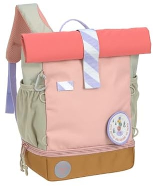 LÄSSIG Kindergartenrucksack Kinderrucksack Rolltop mit Brustgurt wasserabweisend, 11 Liter/Mini Rolltop Backpack Sunny Explorer rose/pink