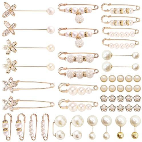 PYSEOSISE Spilla con Perle, 48 Pezzi Spilla da Donna, Bottoni con Perle Spille a Bottone Eleganti Spille di Sicurezza a Bottone per Abiti Bottoni Pantaloni Abiti Gonne Cardigan