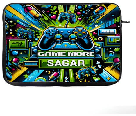 Personalised “Game More” Gamer Design – Custom Name - Back to School - Kids Gifts - Laptop Sleeve/Cover. (14)