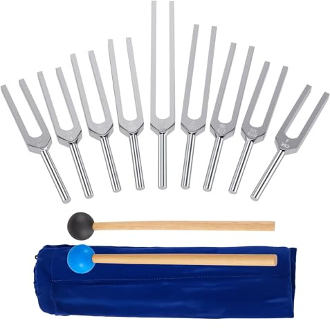 Tuning Forks for Healing and Chakra Balancing,9Pcs Solfeggio Kit with Hammer and Bag for Yoga,and Energy Work,Meditation Accessories,174Hz to 963Hz Frequencies for Mindfulness and Relaxation