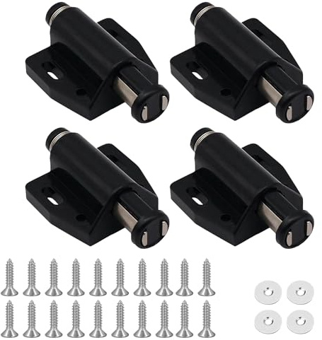 4 Pack Magnetic Push to Open Door Catches for Cabinet, Pressure Touch Release Catches Latch for Open and Close The Door with a Single Push Including Fixing Screws (Black)