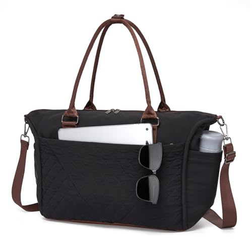 Miss Lulu Reisetasche Ryanair Handgepäck 40x30x20 Puffer Tasche 24L Sporttasche Weekender Damen Herren Wasserabweisend Abnehmbarer Schultergurt (Schwarz)