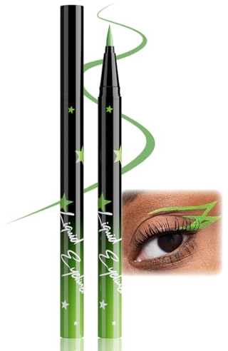 Grün Liquid Eyeliner, Wasserfest & Wischfest Eyelinerstift, Schnelltrocknend & Langlebig Eye Liner, Hochpigmentiert Augen Makeup für Präzise Lidstriche, Green Kajalstift für Halloween Karneval Cosplay