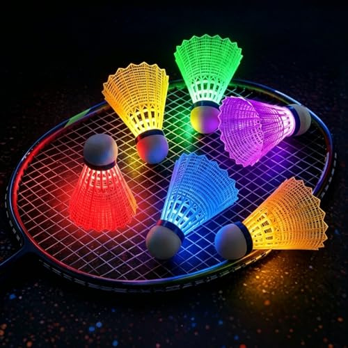 CEWROM Led Badminton Bälle, 6 Stück Federball Leuchtend, Federbälle Leuchtend Nylon Badminton Bälle Sport Training Badminton Federball Set für Indoor und Outdoor Nachtspiele Sportsaktivitäten