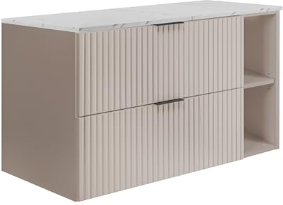 3E 3xE living.com Wandhängender Badezimmerschrank, Kaschmir/weißem Marmor-Optik (MDF), 100 x 57 x 46 cm